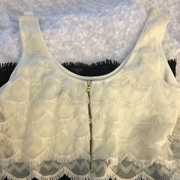 Guess Sleeveless Black/Ivory Fringe Dress - 4 - Picture 3 of 4